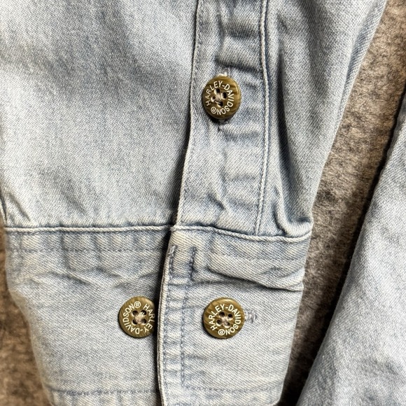 Harley Davidson Blue Denim Shirt Womens XL 100 Anniversary L-sleeve Button Down - Picture 8 of 15